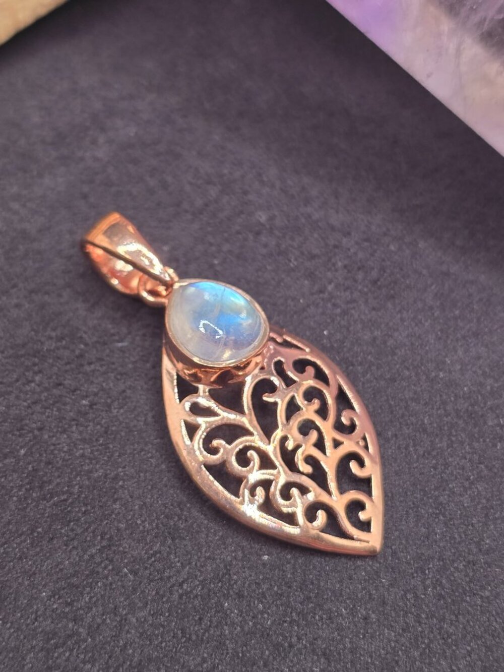 Moonstone Copper Filigree Pendant Natural Gemstone Jewelry